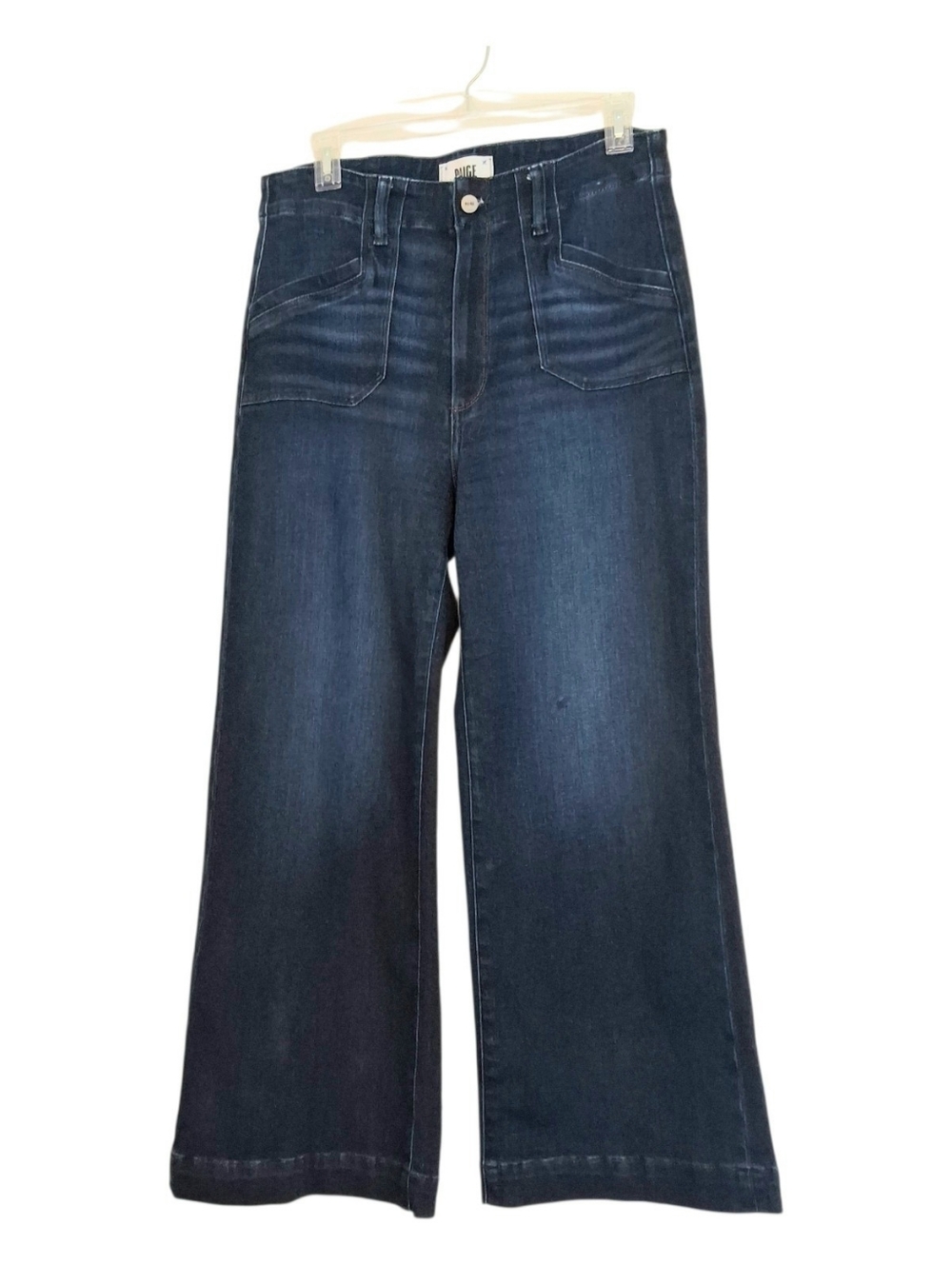 PAIGE Dark Blue High-Rise Wide Leg Jeans - Picture 3 of 16